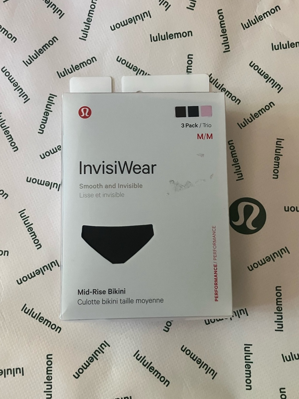 NWT Lululemon InvisiWear Mid-Rise Bikini *3 Pack,  M, Black/Night Sea/Pink